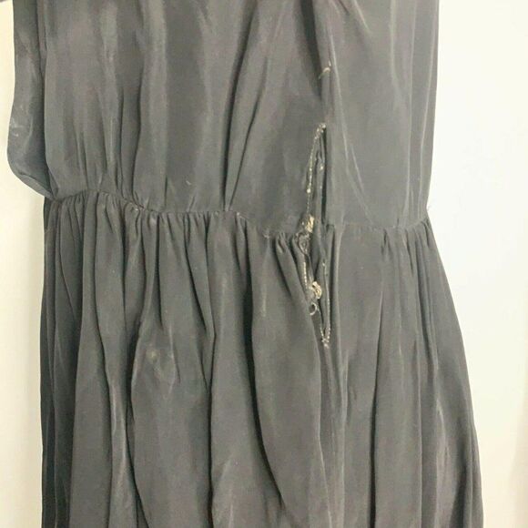 Vintage 40s Large Collar Shirt Dress M Black Buttons Gathered Waist Study Repair - Picture 10 of 12